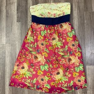 🌺 - Anthropologie Maeve sz 10 Pink & Yellow Strapless Floral Dress